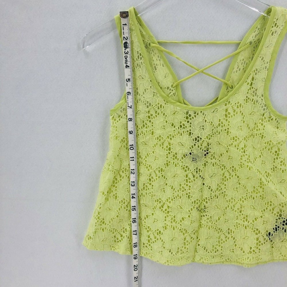 G By Guess Tank Top XS Green Y2K Eyelet Lace Criss Cross Tie Back Shirt Boho - Picture 7 of 9